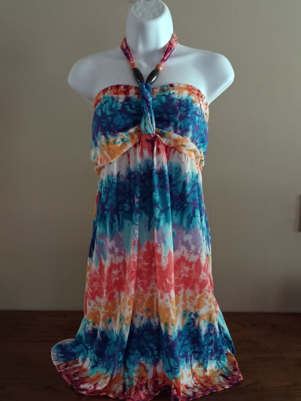 Junior's 15/17 Multicolor Tie-Dye Halter One-Piece Dress